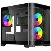 XZEAL - Gabinete Curvo Xzeal M-ATX/ITX 2x USB 2.0 + 1x USB 3.0 + 3.5 mm + 3 Ventiladores RGB Negro