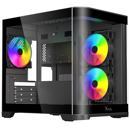 XZEAL - Gabinete Curvo Xzeal M-ATX/ITX 2x USB 2.0 + 1x USB 3.0 + 3.5 mm + 3 Ventiladores RGB Negro