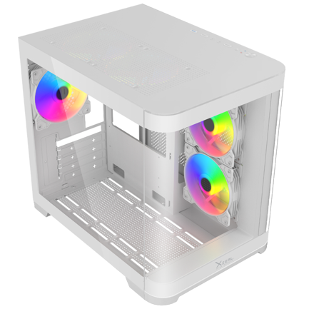 XZEAL - Gabinete Curvo Xzeal M-ATX/ITX 2x USB 2.0 + 1x USB 3.0 + 3.5 mm + 3  Ventiladores RGB Blanco