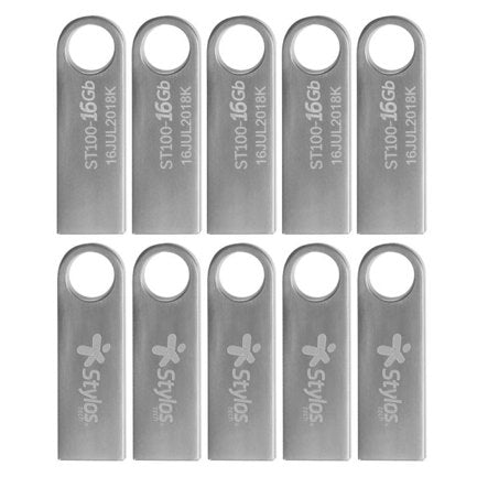XZEAL - Kit 10 Memorias USB Stylos ST100 16GB Conexion Tipo A 2.0 Metalica Plata
