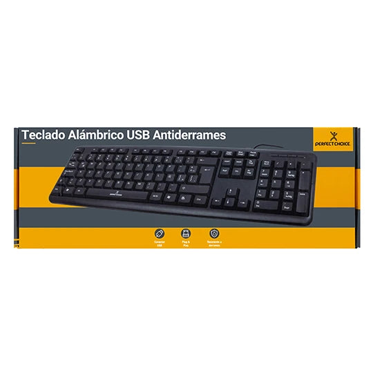 PERFECT CHOICE - Teclado Perfect Choice Básico Alámbrico USB Color Negro