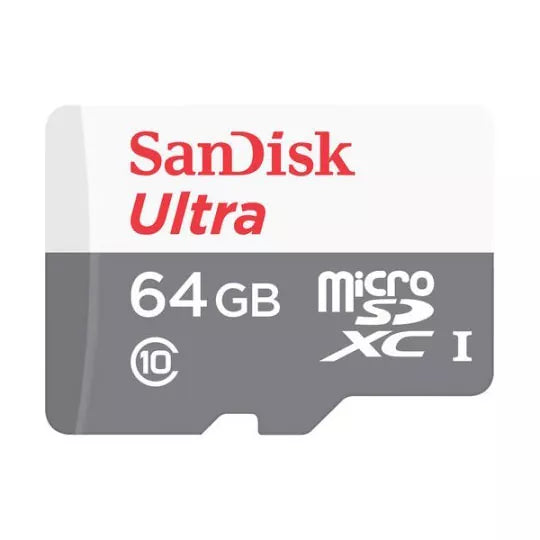 SANDISK - Memoria Micro SD SanDisk Ultra 64GB Micro SDXC UHS-I Clase 10 C/Adaptador Color Gris Blanco SDSQUNR-064G-GN3MA
