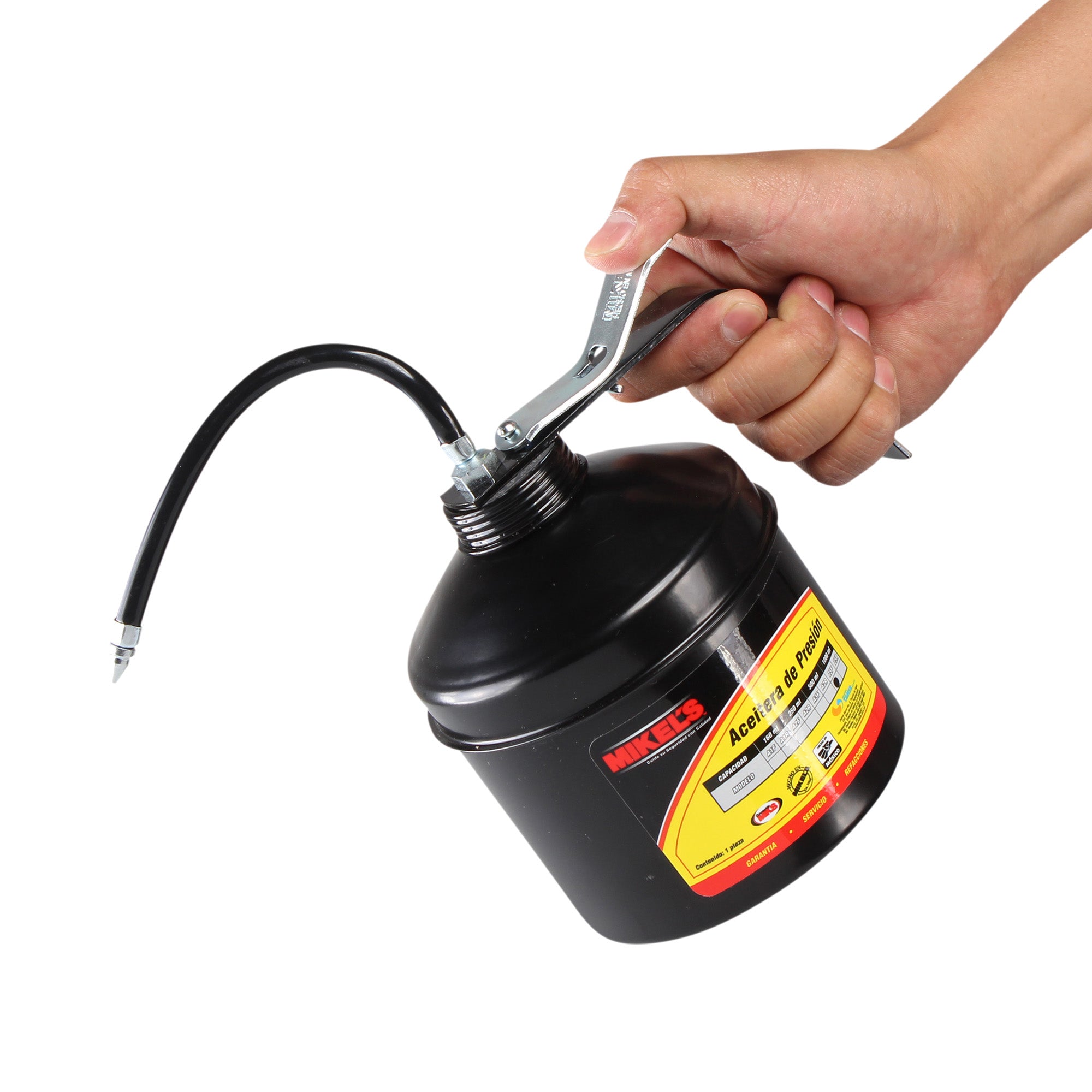 Aceitera de presión, bote de acero, tubo flexible (1000 ml)