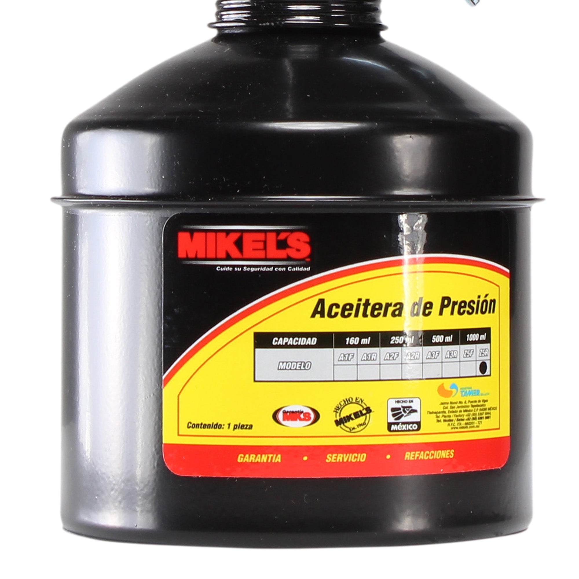 Aceitera de presión, bote de acero, tubo rígido (1000 ml)