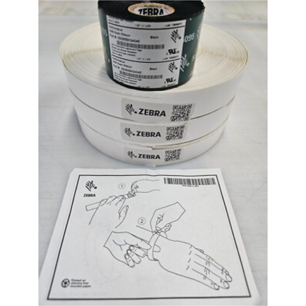 ZEBRA - Pulseras Zebra de poliester 1x11 pulg TT Z-Band 4000 Nucleo 3pulg  530pzs/Cja con 3 Rollos + cinta de resina 5095