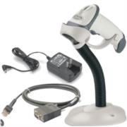ZEBRA - Escaner Alambrico Zebra LS2208 1D Laser con  Serial RS232 / DB9 (CBA-R01-S07PBR) Fuente de poder (PWR-WUA5V4W0US) Base (20-61019-01R) HC/Blanco