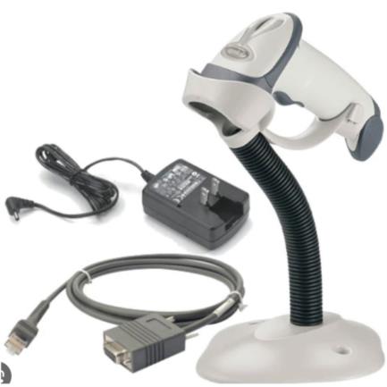 ZEBRA - Escaner Alambrico Zebra LS2208 1D Laser con  Serial RS232 / DB9 (CBA-R01-S07PBR) Fuente de poder (PWR-WUA5V4W0US) Base (20-61019-01R) HC/Blanco