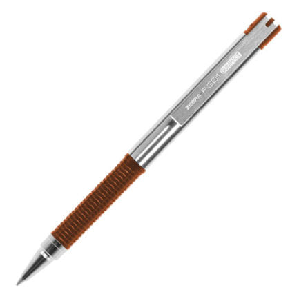 ZEBRA - Boligrafo F-301 compac grip naranja punto fino tinta negra cuerpo de Acero inoxidable caja c/12