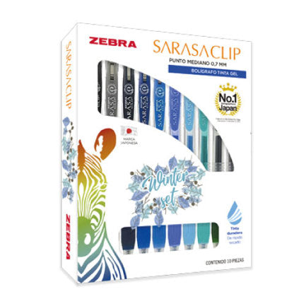 ZEBRA - Boligrafo Zebra Sarasa Clip rollerball retractil punto mediano 0.7 tinta gel colores urtidos Wnter caja c/10