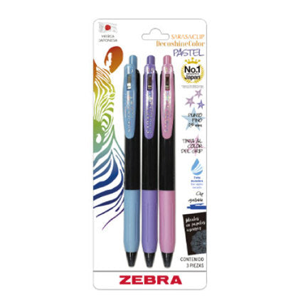 ZEBRA - Boigrafo Zebra decoshine retractil Punto fino 0.5 tinta gel colores surtidos pastel caja c/3