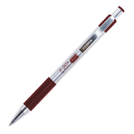 ZEBRA - Boligrafo F-301 grip punto fino tinta vino cuerpo de acero caja c/12