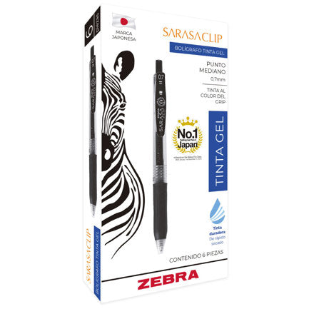 ZEBRA - Boligrafo Zebra Sarasa Clip rollerball retractil punto mediano 0.7 tinta gel color rojo caja c/6