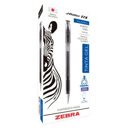 ZEBRA - Bolígrafo Zebra J Roller RX Punto Fino 0.5mm Tinta Gel Color Rojo C/6 Pzas