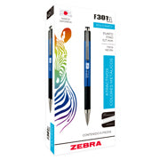 ZEBRA - Bolígrafo Zebra F-301 Retráctil Metálico Punto Fino 0.7mm Color Azul C/6 Pzas