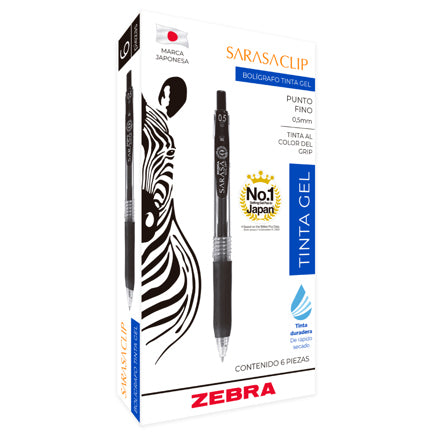 ZEBRA - Bolígrafo Zebra Sarasa Retráctil Punto Fino 0.5mm Tinta Gel Color Rojo C/6 Pzas