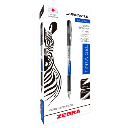 ZEBRA - Bolígrafo Zebra J-Roller LE Punto Mediano 0.7mm Tinta Gel Color Negro C/6 Pzas