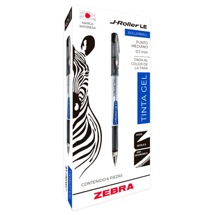 ZEBRA - Bolígrafo Zebra J-Roller LE Punto Mediano 0.7mm Tinta Gel Color Rojo C/6 Pzas