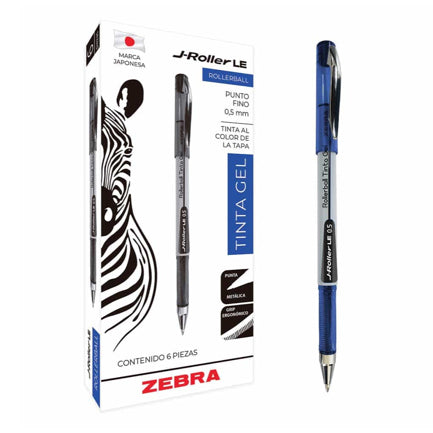 ZEBRA - Bolígrafo Zebra J-Roller LE Punto Fino 0.5mm Tinta Gel Color Azul C/6 Pzas