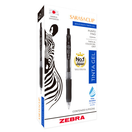 ZEBRA - Bolígrafo Zebra Sarasa Retráctil Punto Fino 0.5mm Tinta Gel Color Azul C/6 Pzas