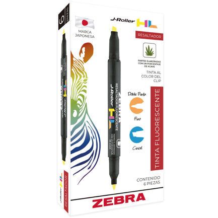 ZEBRA - Resaltador Zebra Jroller HL Doble punta color amarillo caja c/6