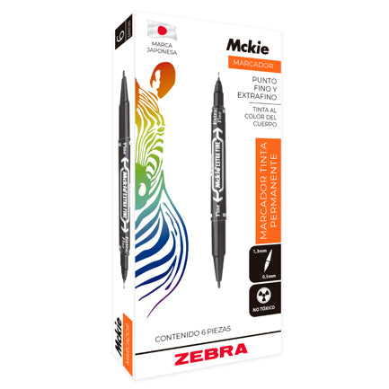 ZEBRA - Marcador Permanente Zebra Mckie Doble Punta Fina/Extra Fina Color Azul C/6 Pzas