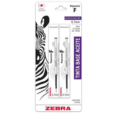 ZEBRA - Repuesto Zebra F para Boligrafo F-301 Color Negro B/2 Pzas
