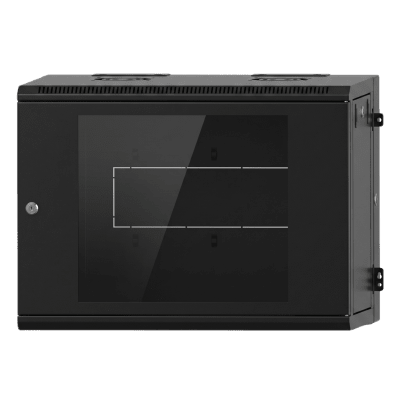 LINKEDPRO - Gabinete Rack / 9U / Montaje en Pared / Puerta de Cristal Templado / Carga 80 kg / Abatible 120° / Ventilación 120 mm / Acero Calibres 18-22