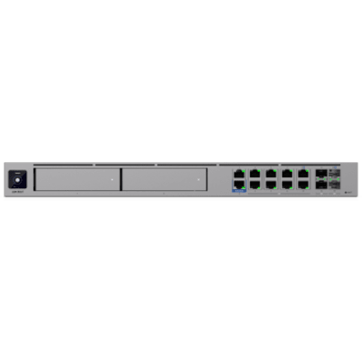 UBIQUITI - Cloud Gateway Empresarial / IDS/IPS 25 Gbps / 750+ Dispositivos / 8 Puertos 10GbE / WAN 25G SFP28 / 2 Bahías NVR 3.5" / Multi-WAN 8 Enlaces / Rack 1U