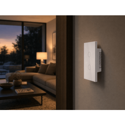 SMARTHOME BY EPCOM - Apagador Inteligente WiFi / 2 Circuitos 800W / Rango 100V-250V / Control 2.4 GHz / Alexa y Google Home / Vidrio Templado 120x72 mm
