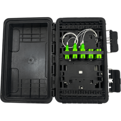 LINKEDPRO BY EPCOM - Caja Distribución Fibra Óptica / 16 Puertos Drop / Montaje Aéreo / IP65 / 24 Fibras / PLC 1x8 o 1x16 / SC Simplex / LC Duplex