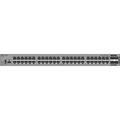 RUIJIE - Switch de Acceso Capa 3 / 48 Puertos Gigabit PoE+ / 4 Puertos SFP 2.5GE Uplink / 116 Gbps / 86.304 Mpps / PoE 370W / VSU / Protección contra Sobretensiones 10 kV / Ventiladores Redundantes / Línea Cybrey