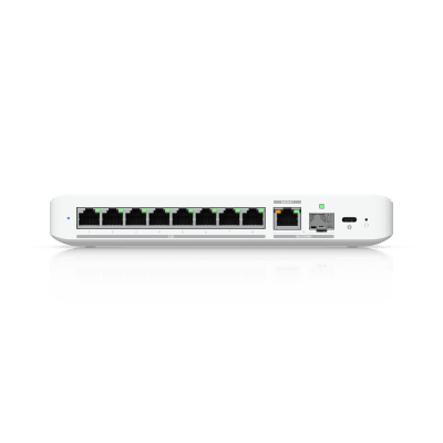 UBIQUITI - USW Flex 2.5G Switch de 8 Puertos 2.5GbE, con un Puerto de Enlace Ascendente Combinado RJ45/SFP+ de 10 GbE, Incluye Adaptador ca/cc