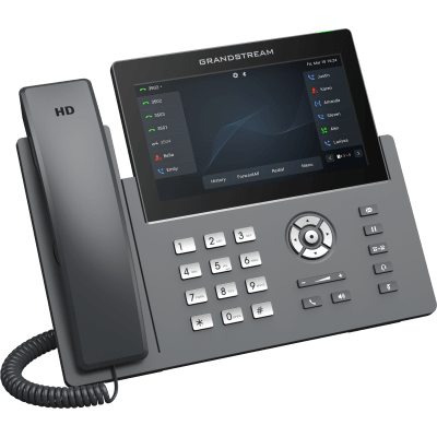 GRANDSTREAM - Teléfono IP Wi-Fi, Grado Operador, 12 líneas SIP con 6 cuentas, pantalla táctil  7", puertos Gigabit, Bluetooth, PoE, codec Opus, IPV4/IPV6 con gestión en la nube GDMS
