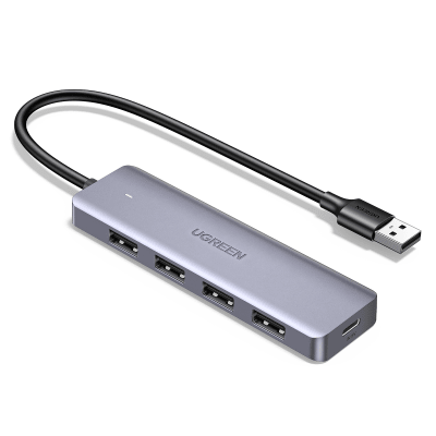 UGREEN - Hub USB 3.0 / Conversor USB-A a 4x USB-A 3.0 / 5 Gbps / Puerto Tipo-C para Alimentación / Protección Sobrecorriente y Cortocircuito / Compatible Windows Linux MAC OS