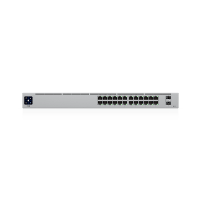 UBIQUITI - Switch UniFi Capa 2 / 24 Puertos Gigabit / 16 Puertos PoE+ 802.3af/at / 95W Total / 2 Puertos SFP 1G / Pantalla LCM / Sin Ventilador