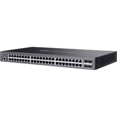 TP-LINK - Switch Administrable de Campus / 48 Puertos Gigabit RJ45 / 4× SFP+ 10G / Apilamiento Físico hasta 4 Unidades / Enrutamiento L3 OSPF-RIP-VRRP / ERPS / Omada SDN / Chasis Metálico 1U Rack 19 in