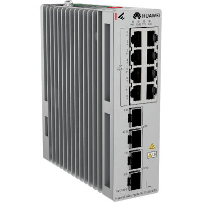 HUAWEI - Switch Industrial eKit / 8 Puertos PoE+ Gigabit + 2 SFP + 2 SFP+ / Montaje en Riel DIN / Fuente Redundante 1+1 : 54 a 57 VCD / Libre de licenciamiento / Gestión gratuita desde la Nube / Presupuesto PoE 220 W