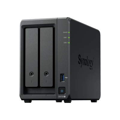 SYNOLOGY - NAS Synology DiskStation DS725+ | 2 Bahías | Expandible hasta 7 Unidades | 2 Ranuras M.2 NVMe | Puerto 2.5GbE | Rendimiento 276 MB/s Lectura y 224 MB/s Escritura | Compatible con Unidad de Expansión DX525.