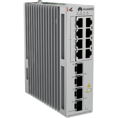 HUAWEI - Switch Industrial eKit / 8 Puertos Gigabit + 2 SFP + 2 SFP+ / Montaje en Riel DIN / Fuente Redundante 1+1 : 9.6 a 50 VCD / Libre de licenciamiento / Gestión gratuita desde la Nube