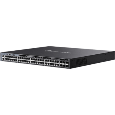 TP-LINK - Switch Gestionable L3 / 48 Puertos Gigabit / 6 Slots SFP+ 10G / Capacidad 216 Gbps / Apilamiento 8 Unidades / Fuentes Redundantes