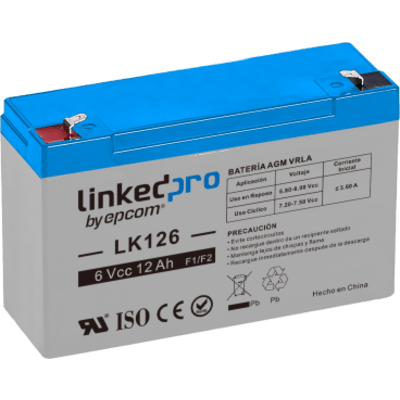 LINKEDPRO BY EPCOM - Batería de Respaldo / 6 V / 12 Ah / AGM-VRLA / Terminales F1 con Adaptador F2 / 5 Años