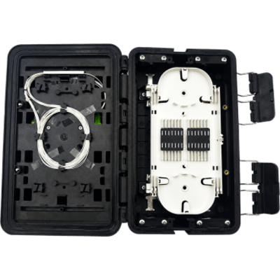 LINKEDPRO BY EPCOM - Caja Distribución Fibra Óptica / 16 Puertos Drop / Montaje Aéreo / IP65 / 24 Fibras / PLC 1x8 o 1x16 / SC Simplex / LC Duplex