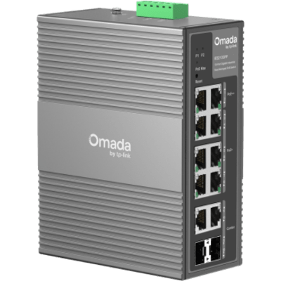 TP-LINK - Switch Industrial PoE / 10 Puertos Gigabit / 2× PoE++ 802.3bt (Hasta 60 W) + 6× PoE+ 802.3at/af / 2× Combo RJ45/SFP Gigabit / Presupuesto PoE 240 W / Alimentación Redundante 1+1 DC 12-57V / Carcasa de Aluminio IP40 Fanless / Prote