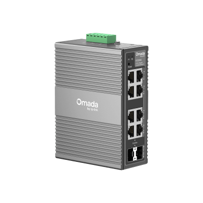 TP-LINK - Switch Industrial Omada Easy Managed / 8 Puertos Gigabit (6× RJ45 + 2× RJ45/SFP Combo) / 16 Gbps Switching / -40°C a 75°C / Protección Rayos 6kV / Gestión Cloud / Montaje DIN Rail o Pared / IP40