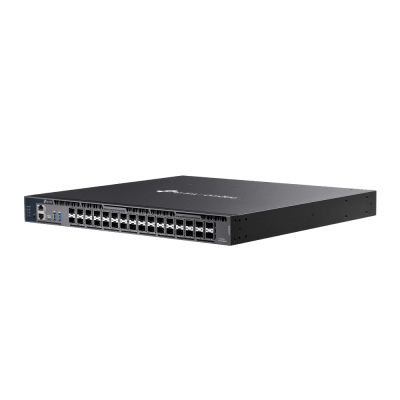 TP-LINK - Switch Gestionado L3+ / 26 Puertos 10G SFP+ + 6 Puertos 10G/5G SFP28 / 820 Gbps Capacidad Conmutación / 410 Gbps Ancho Banda / Apilamiento 4 Unidades / Redundancia PSU / Montaje Rack