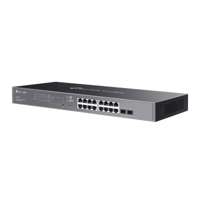 TP-LINK - Switch Smart Omada 18 Puertos Gigabit / 16 Puertos PoE+ 802.3af/at / 2 Ranuras SFP Gigabit / Presupuesto PoE 150 W / Switching 36 Gbps / Enrutamiento Estático L2+ / Gestión Cloud SDN / Fanless / Montable en Rack
