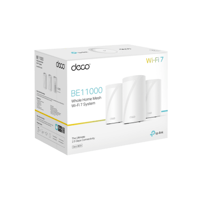 TP-LINK - KIT 3 Routers Inalámbrico MESH Interior para Hogar / Triple Banda Wi-Fi 7 BE9300 Mbps / 2 Puerto 2.5 Gigabit WAN/LAN / 4 Antenas Internas / Operación Multi-Link MLO / Administración Mediante la App Deco (iOS, Android) / HomeShield