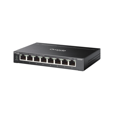 TP-LINK - Switch Gigabit Easy Managed 8 Puertos / PoE+ 64W / Cloud Management Omada / 16 Gbps Switching / Fanless / Desktop-Wall Mount