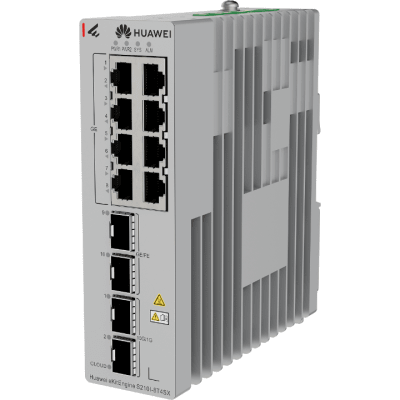 HUAWEI - Switch Industrial eKit / 8 Puertos Gigabit + 2 SFP + 2 SFP+ / Montaje en Riel DIN / Fuente Redundante 1+1 : 9.6 a 50 VCD / Libre de licenciamiento / Gestión gratuita desde la Nube