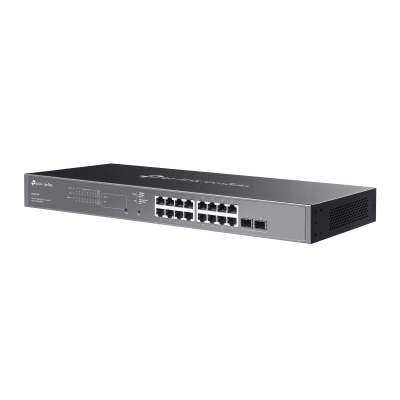 TP-LINK - Switch Omada SDN Administrable / 16 puertos Gigabit y 2 puertos SFP / Funciones sFlow, QinQ y QoS / Administración centralizada OMADA